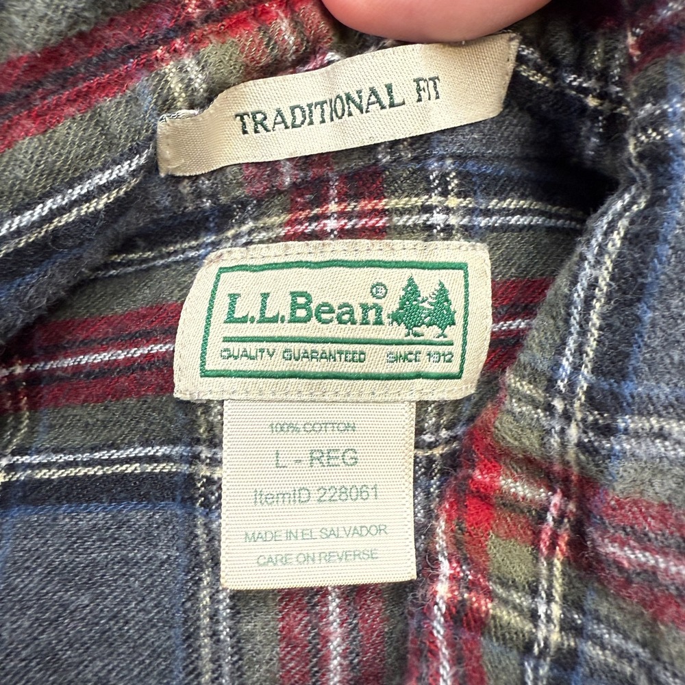 LL Bean Flannel Shirt Mens Large Gray Scotch Tartan Plaid Button Down Chore - Picture 4 of 7